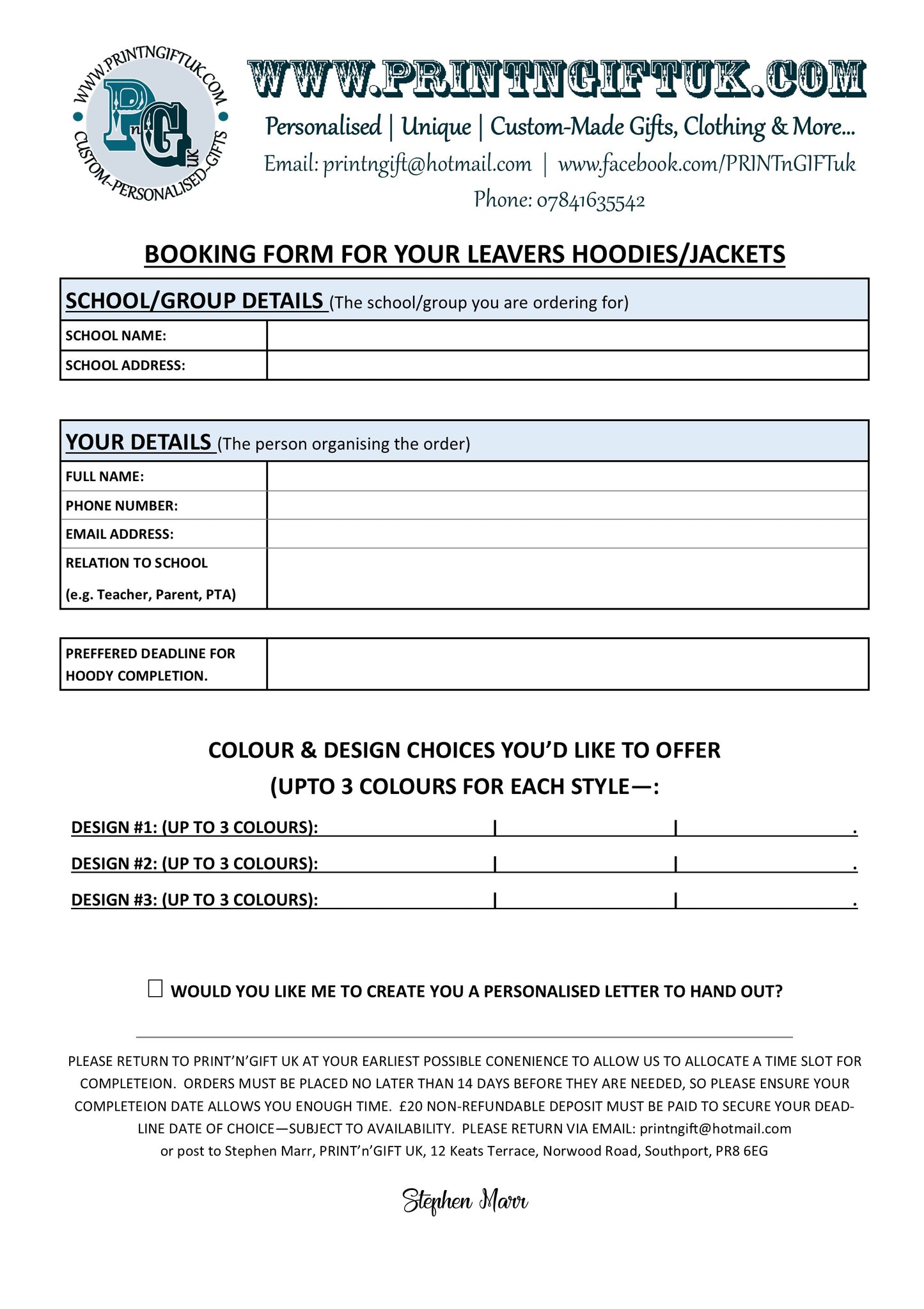 2025 LEAVERS HOODY INFO PACK & DEPOSIT