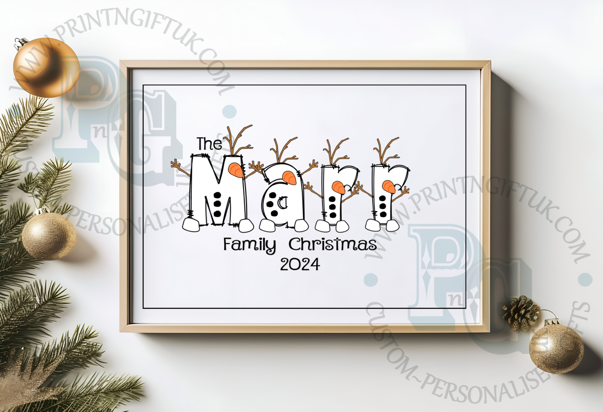 Personalised Snowman Family Christmas Print