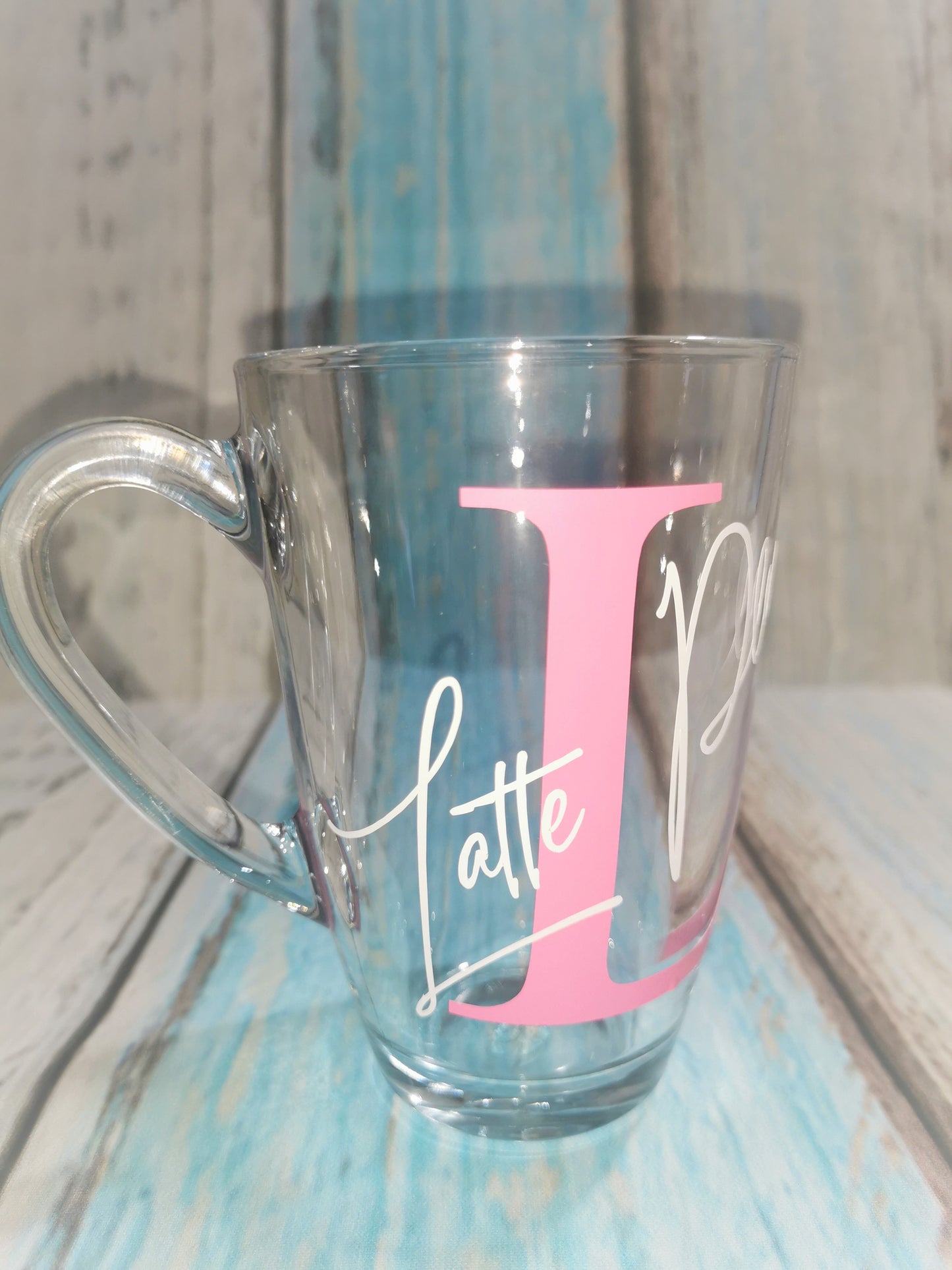 Custom Glass Coffee Mugs with Personalisation - Initial and Name or your choice of drink "Coffee Please"