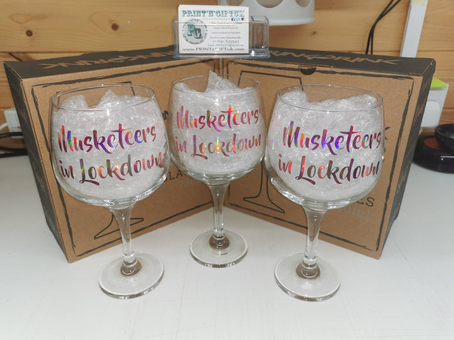 Gin Glass in Rose Gold Chrome Vinyl lettering - Custom Personalised Glass With Any Text you Like.