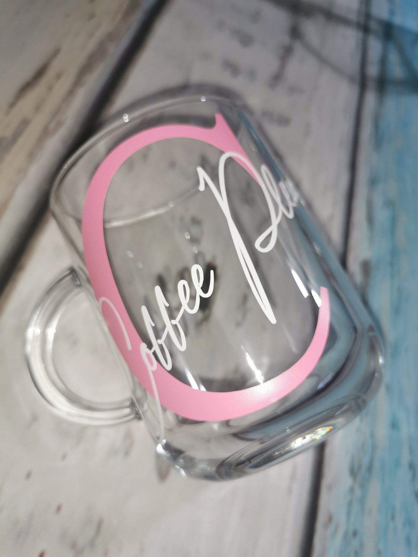 Custom Glass Coffee Mugs with Personalisation - Initial and Name or your choice of drink "Coffee Please"