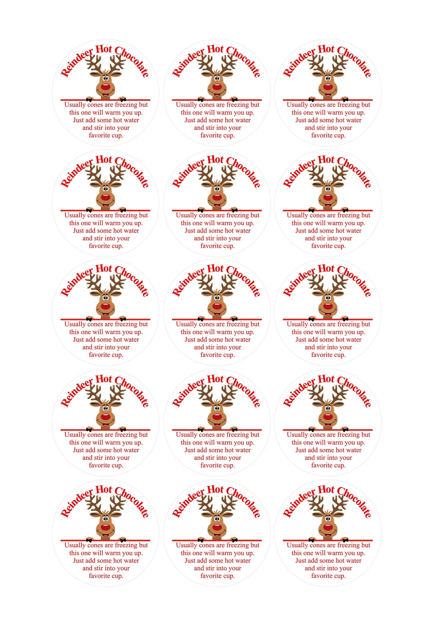 A4 Sheet: Reindeer Hot Chocolate Christmas Stickers