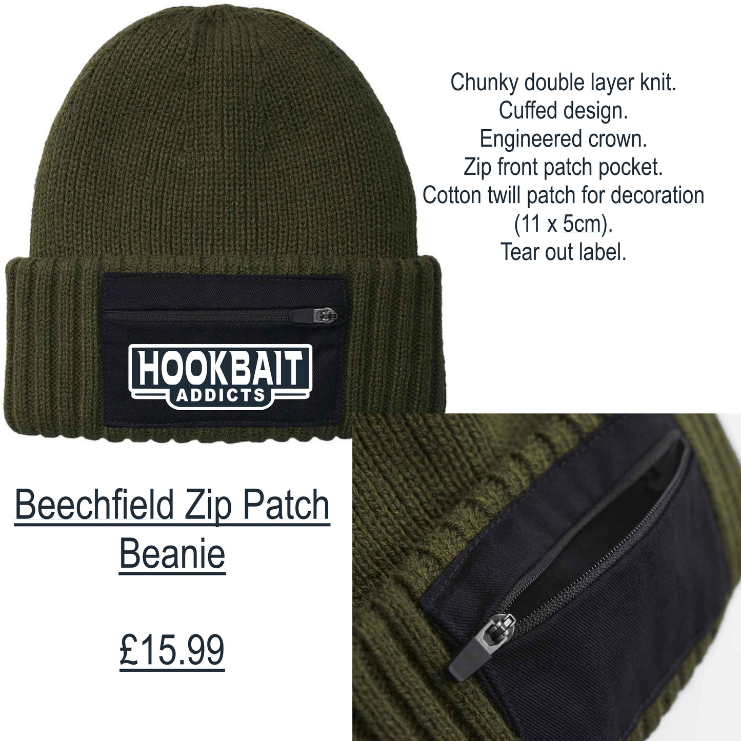 Hookbait Addicts: Zip Patch Beanie