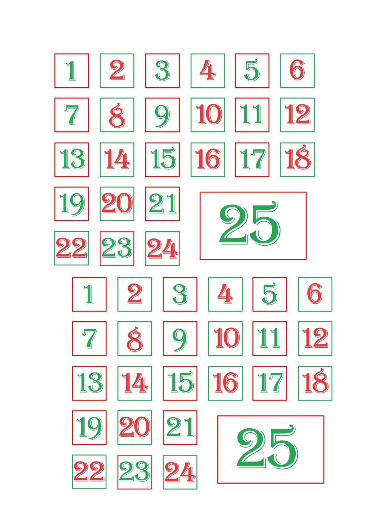 2x Advent Calendar Number Stickers
