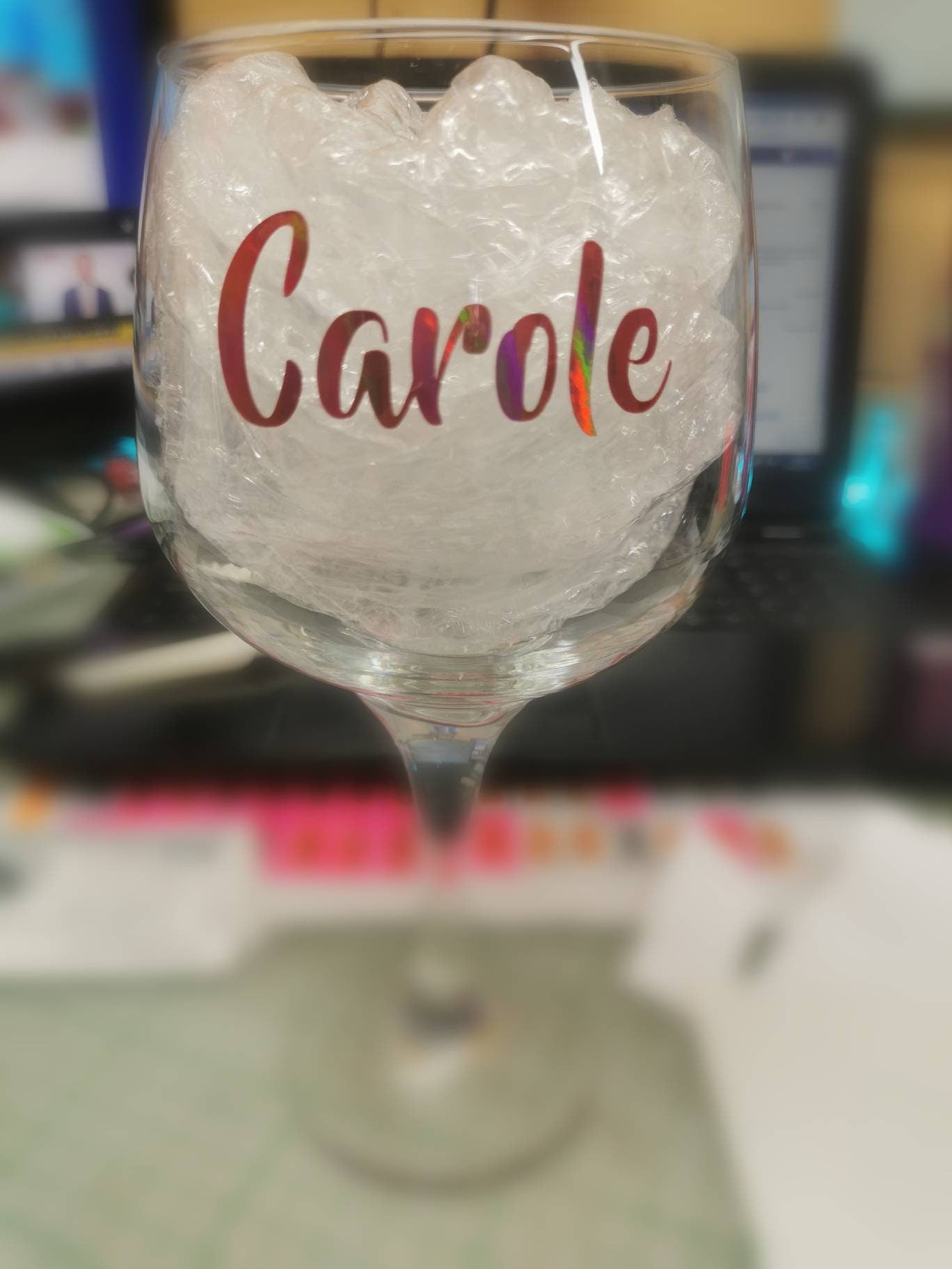 Gin Glass in Rose Gold Chrome Vinyl lettering - Custom Personalised Glass With Any Text you Like.