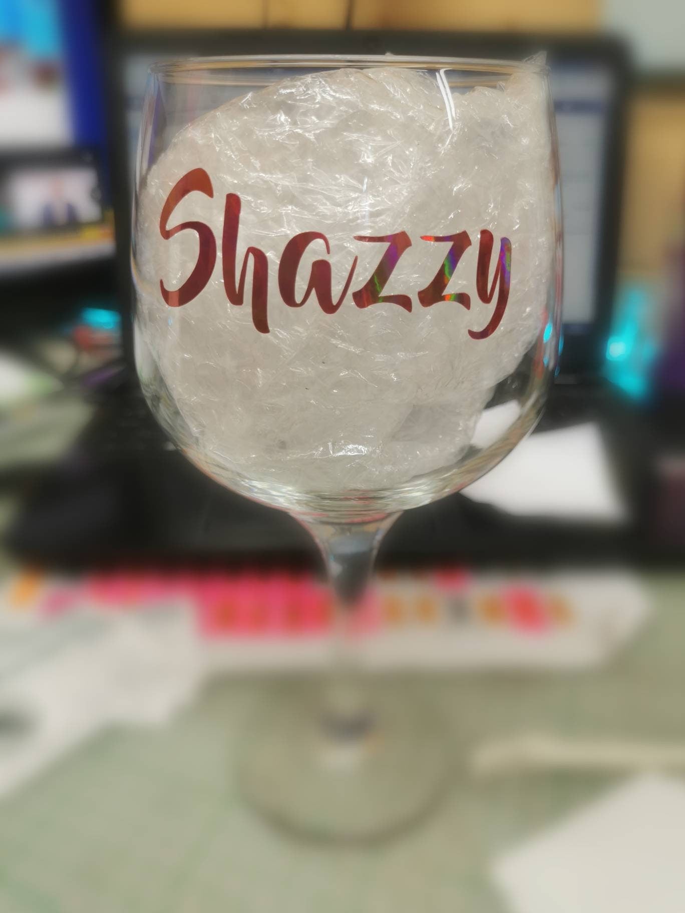 Gin Glass in Rose Gold Chrome Vinyl lettering - Custom Personalised Glass With Any Text you Like.