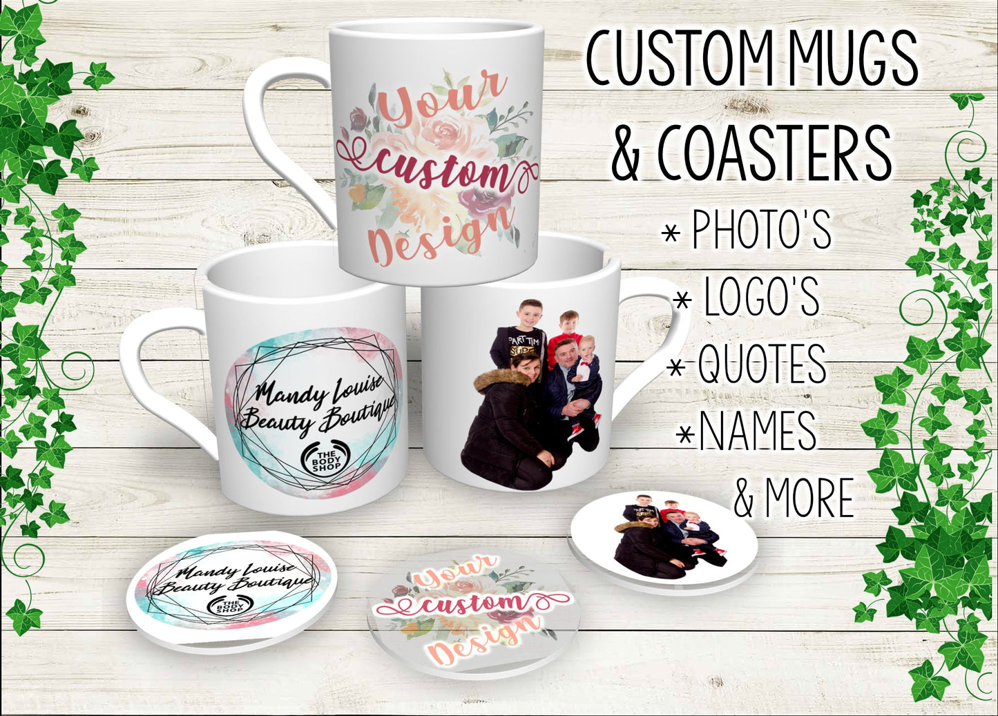 Custom Personalised Photo Mug | Double-Sided | Photo Mug | Business Logo Mug | Mug & Coaster | Birthday Gift | photo Coffee Cup Mother's Day