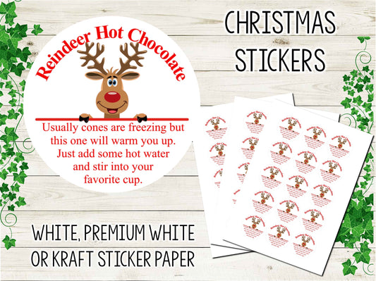 A4 Sheet: Reindeer Hot Chocolate Christmas Stickers