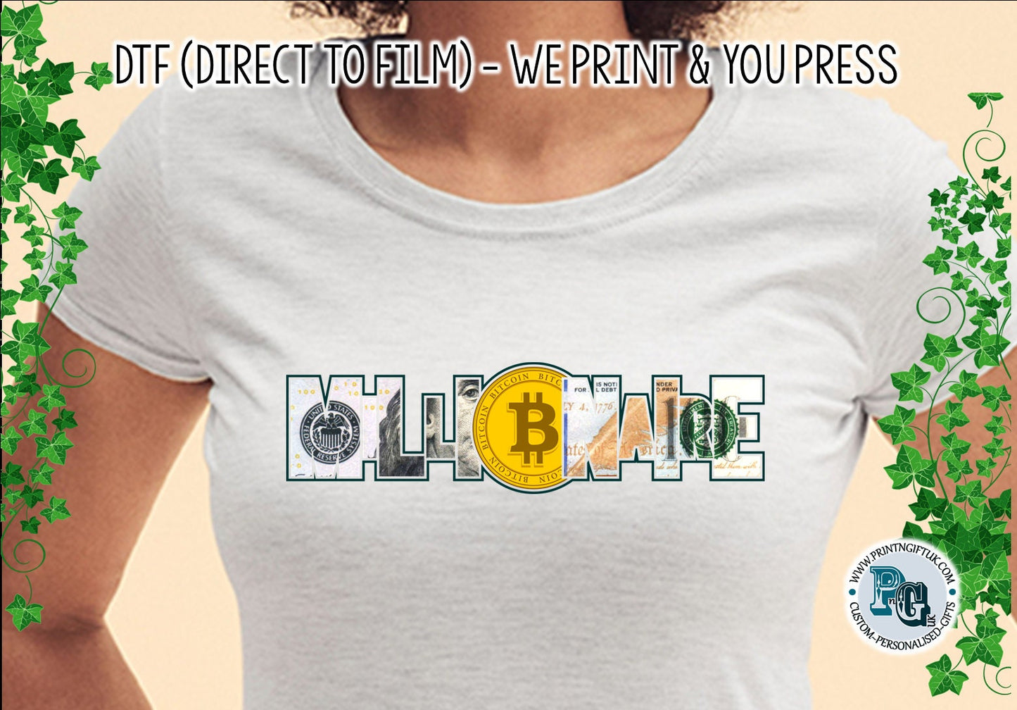 DTF Transfer: "Bitcoin Millionaire" design